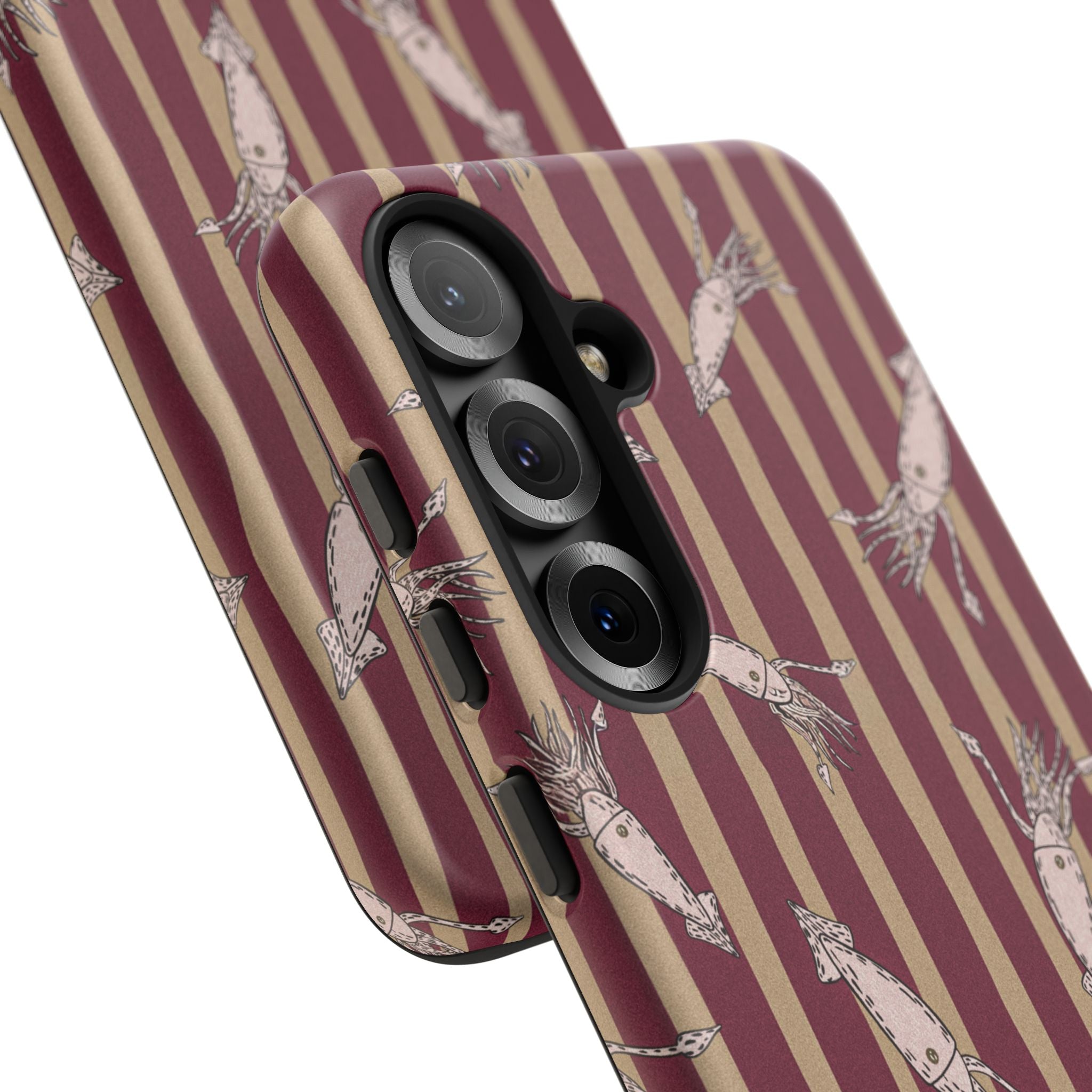 Phone Case - Vintage Shrimp Pattern on Burgundy Stripes