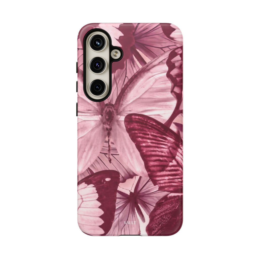 Butterfly Tough Phone Case — Vintage Pink Floral Protective Cover