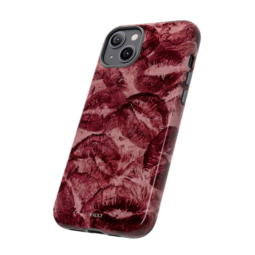 Kiss Print Phone Case – Burgundy Lip Pattern Protective Phone Cover