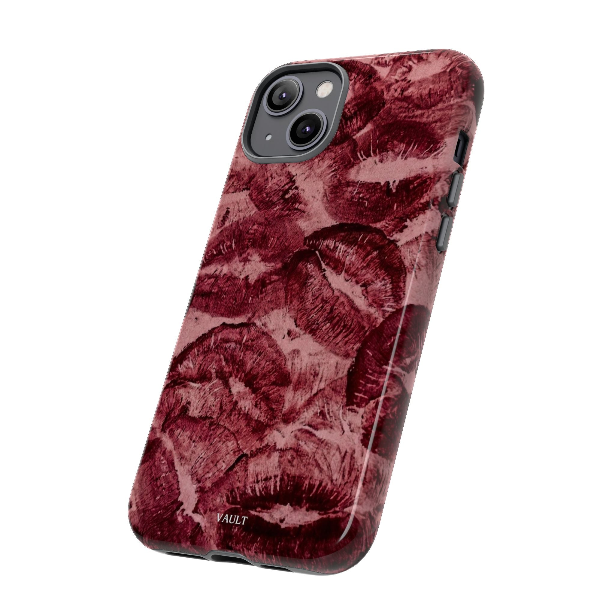 Kiss Print Phone Case – Burgundy Lip Pattern Protective Phone Cover