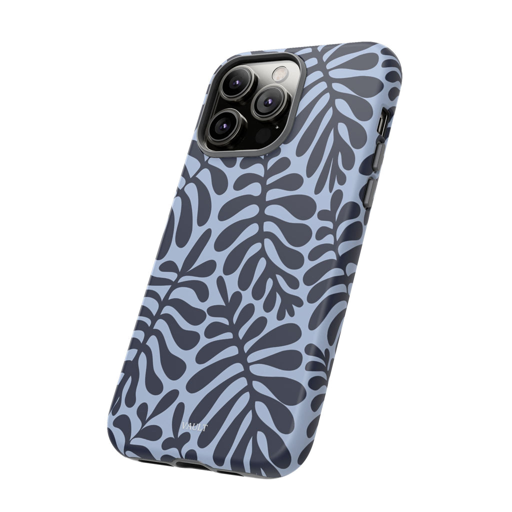 Floral Fern Tough Phone Case – Navy Blue on Light Blue, Protective Slim Cover