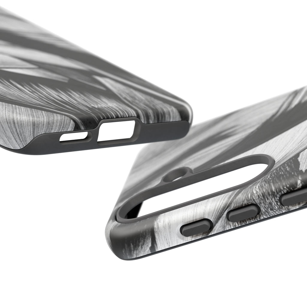 Monochrome Tropical Leaf Tough Phone Case — Black & White Botanical Protective Cover