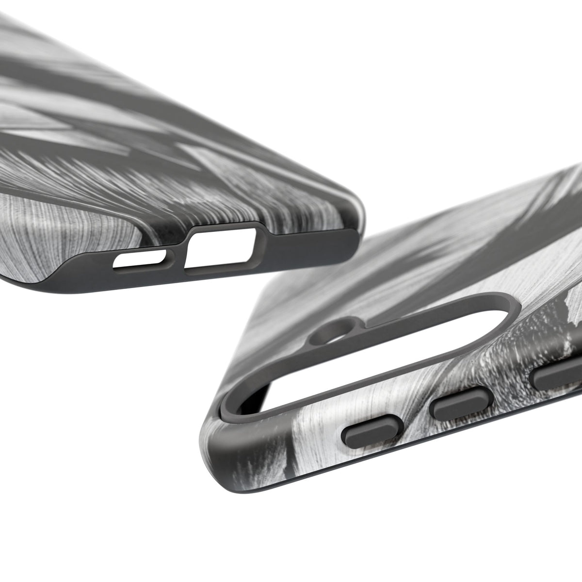 Monochrome Tropical Leaf Tough Phone Case — Black & White Botanical Protective Cover