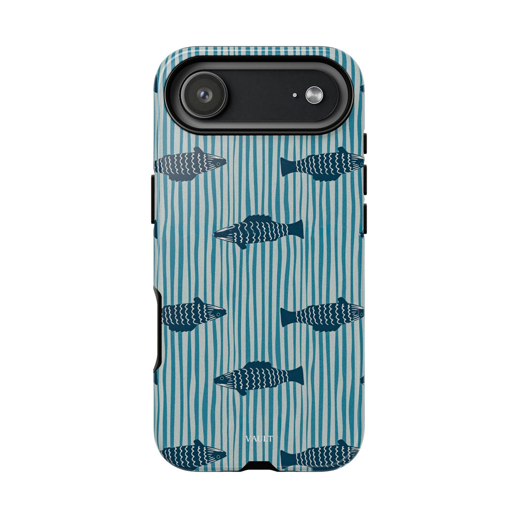 Fish Pattern Tough Phone Case — Blue Striped Ocean Design
