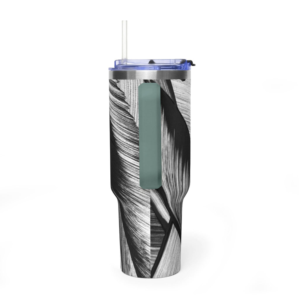 40oz Black & White Tropical Leaf Thermal Tumbler