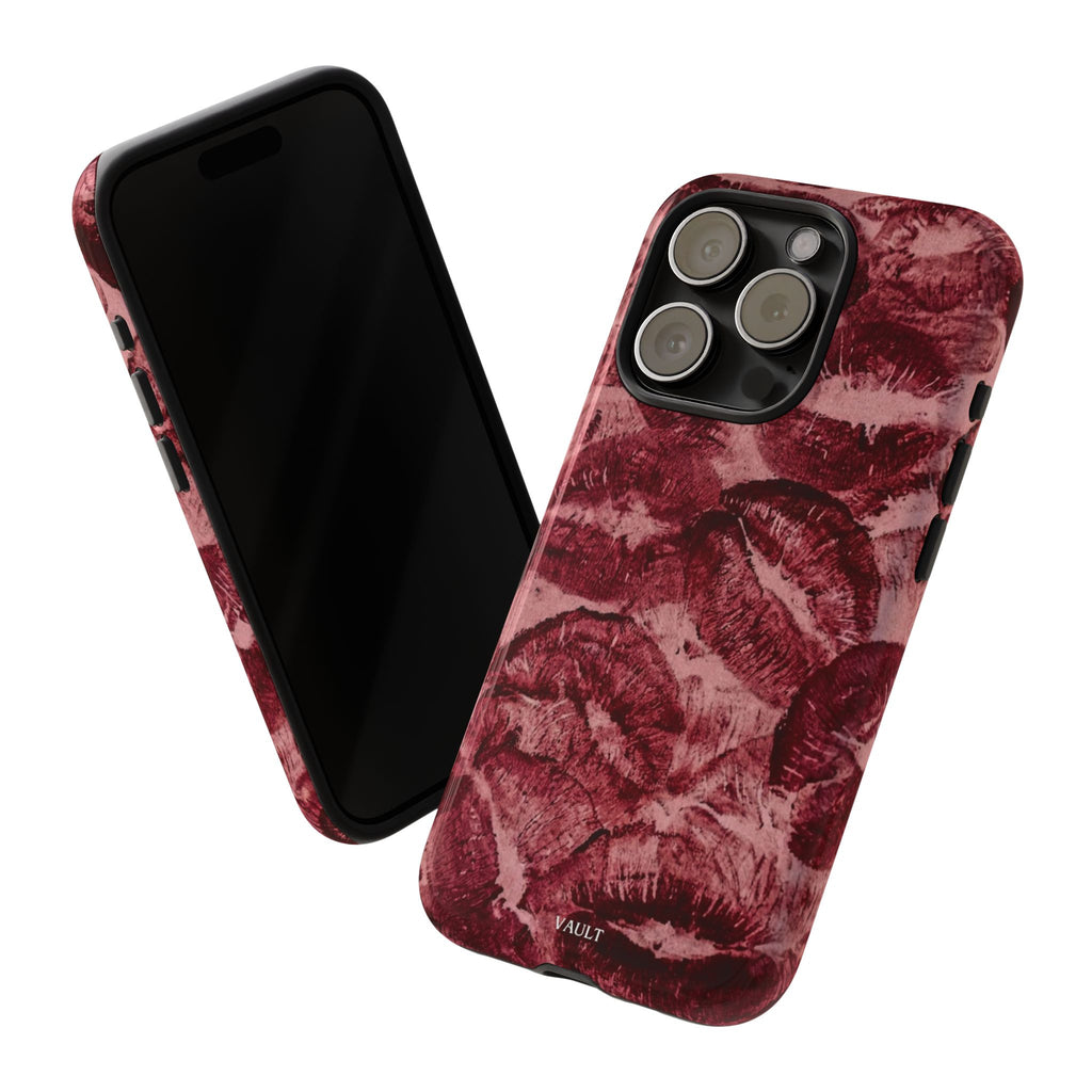 Kiss Print Phone Case – Burgundy Lip Pattern Protective Phone Cover