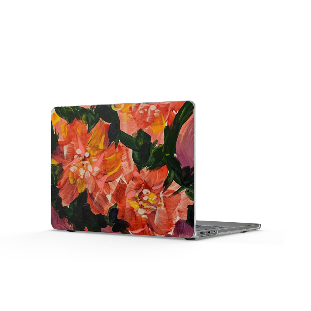 Floral Acrylic MacBook Case — Hand-Painted Orange Bloom Design