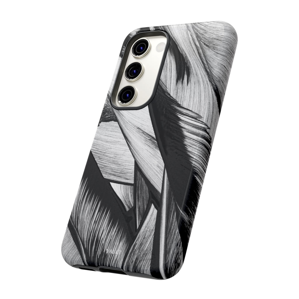 Monochrome Tropical Leaf Tough Phone Case — Black & White Botanical Protective Cover