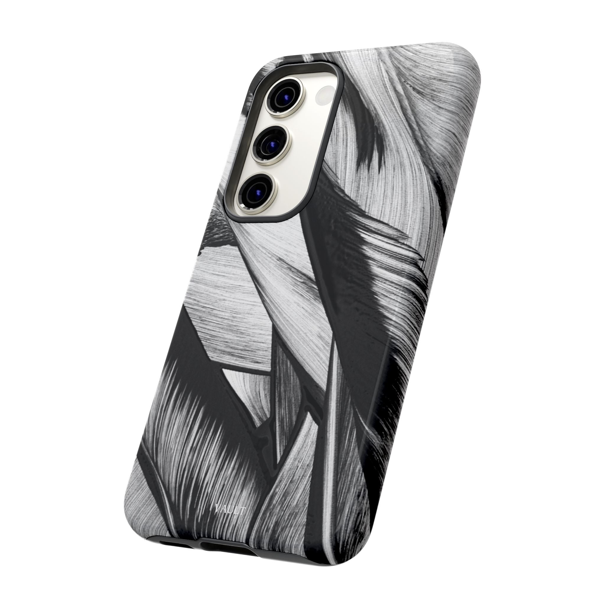 Monochrome Tropical Leaf Tough Phone Case — Black & White Botanical Protective Cover