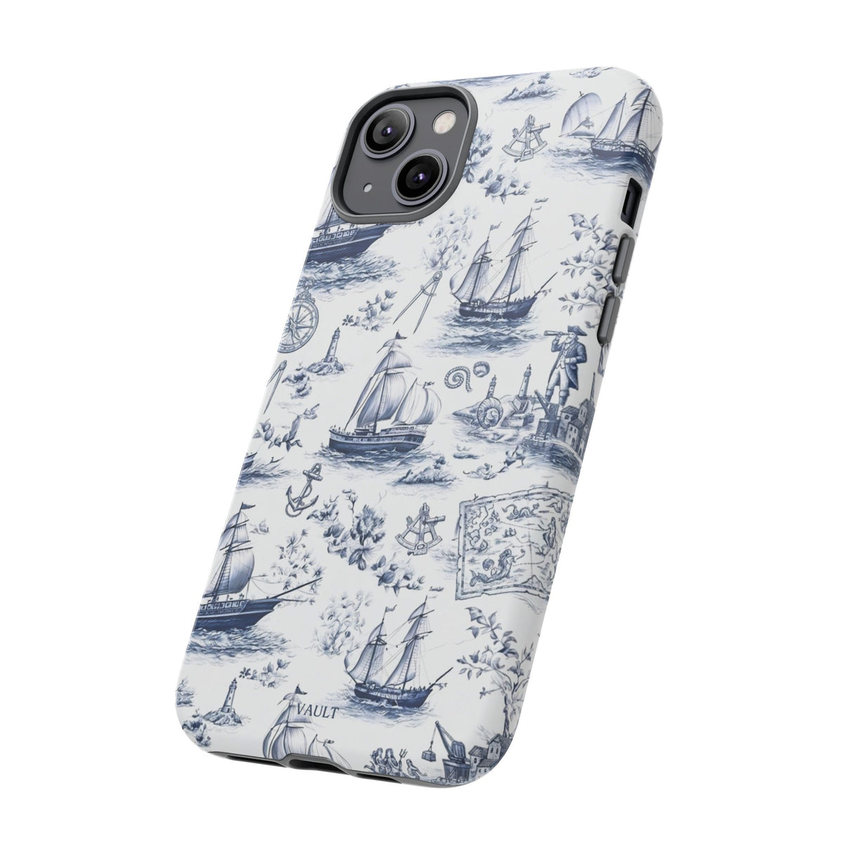 Nautical Vintage Ship Tough Phone Case — Blue Toile Sailboat Pattern