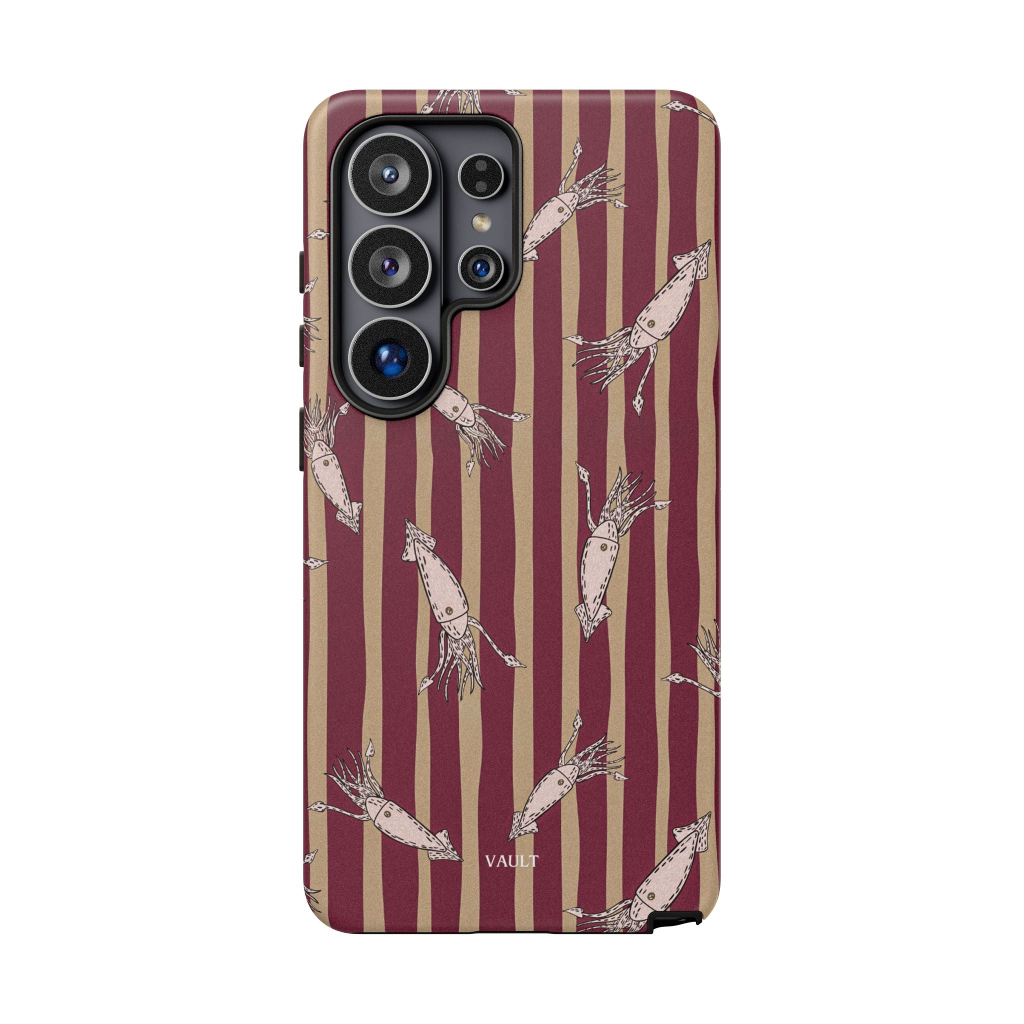 Phone Case - Vintage Shrimp Pattern on Burgundy Stripes
