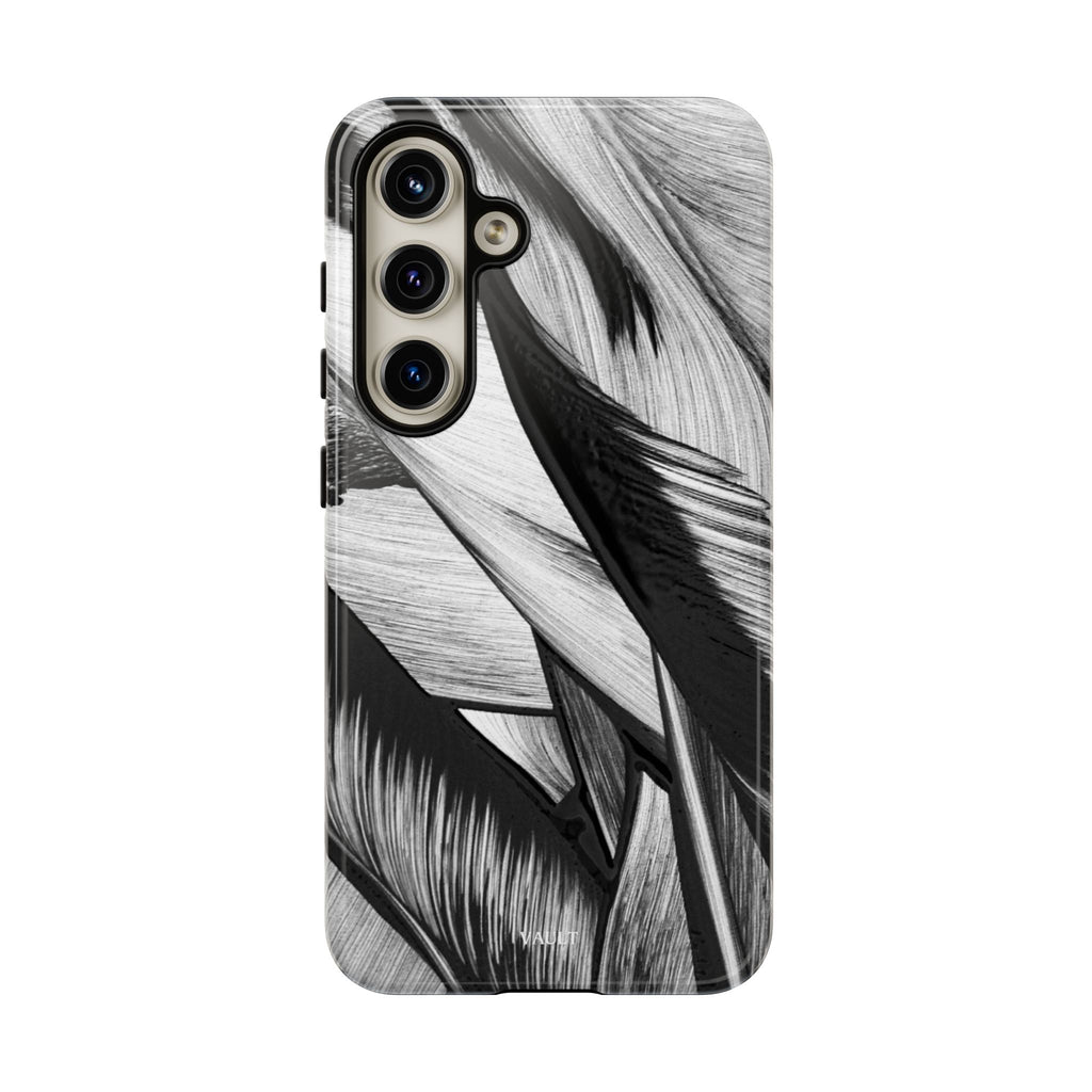 Monochrome Tropical Leaf Tough Phone Case — Black & White Botanical Protective Cover