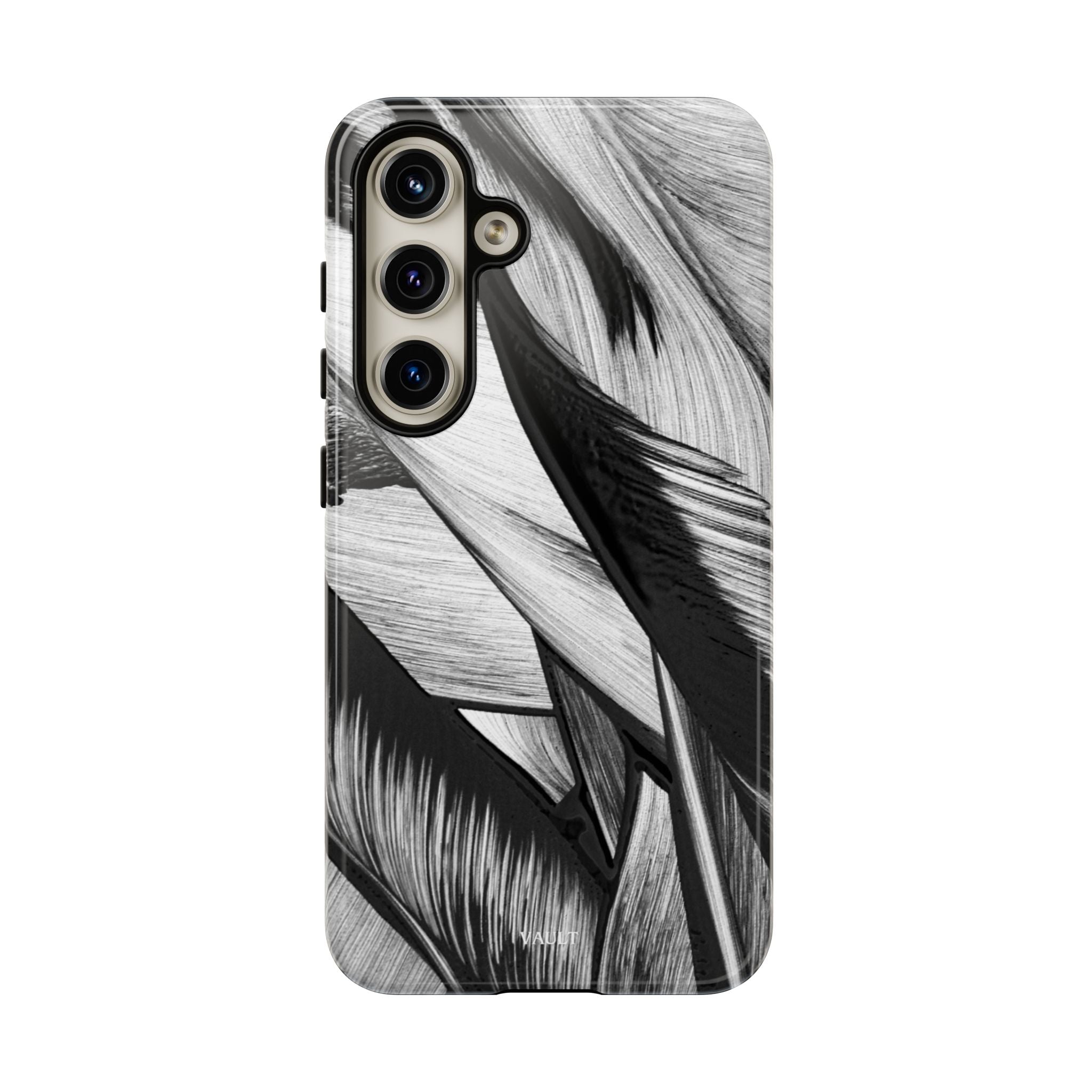 Monochrome Tropical Leaf Tough Phone Case — Black & White Botanical Protective Cover