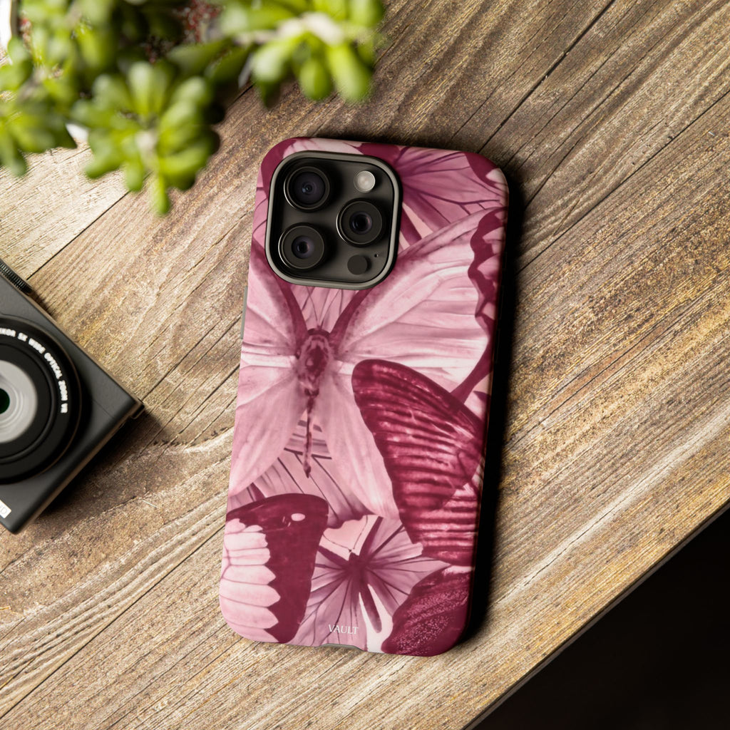 Butterfly Tough Phone Case — Vintage Pink Floral Protective Cover