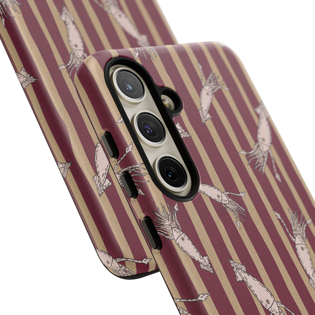 Phone Case - Vintage Shrimp Pattern on Burgundy Stripes