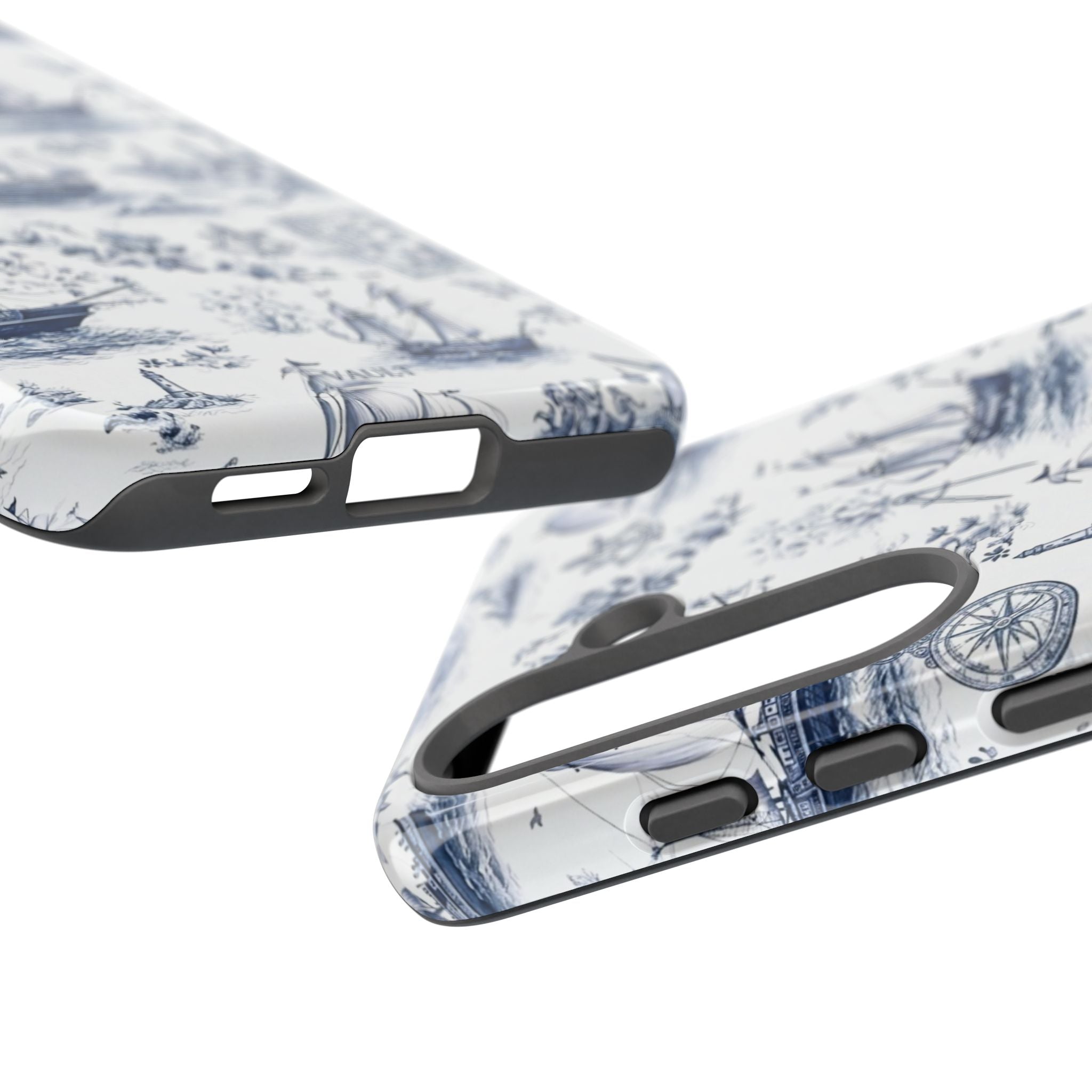 Nautical Vintage Ship Tough Phone Case — Blue Toile Sailboat Pattern