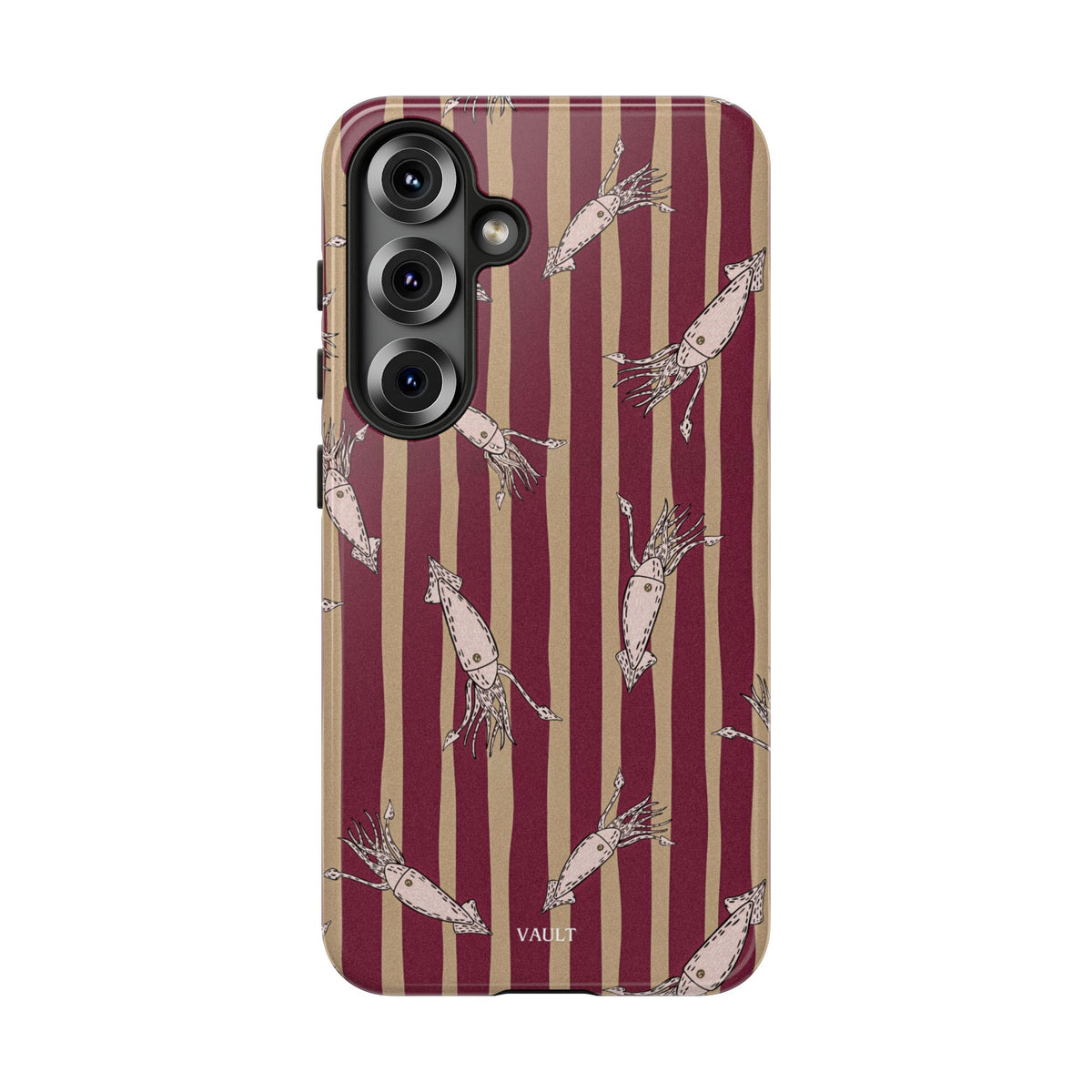 Phone Case - Vintage Shrimp Pattern on Burgundy Stripes