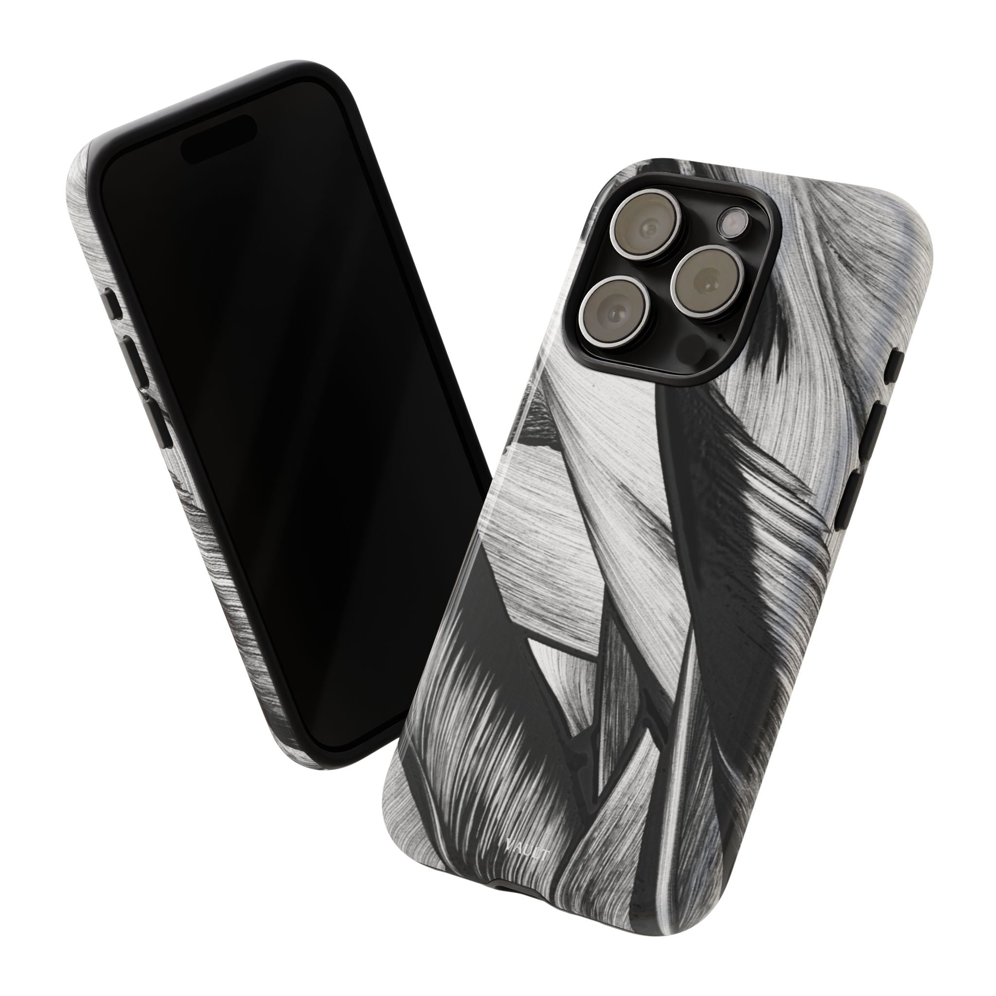 Monochrome Tropical Leaf Tough Phone Case — Black & White Botanical Protective Cover