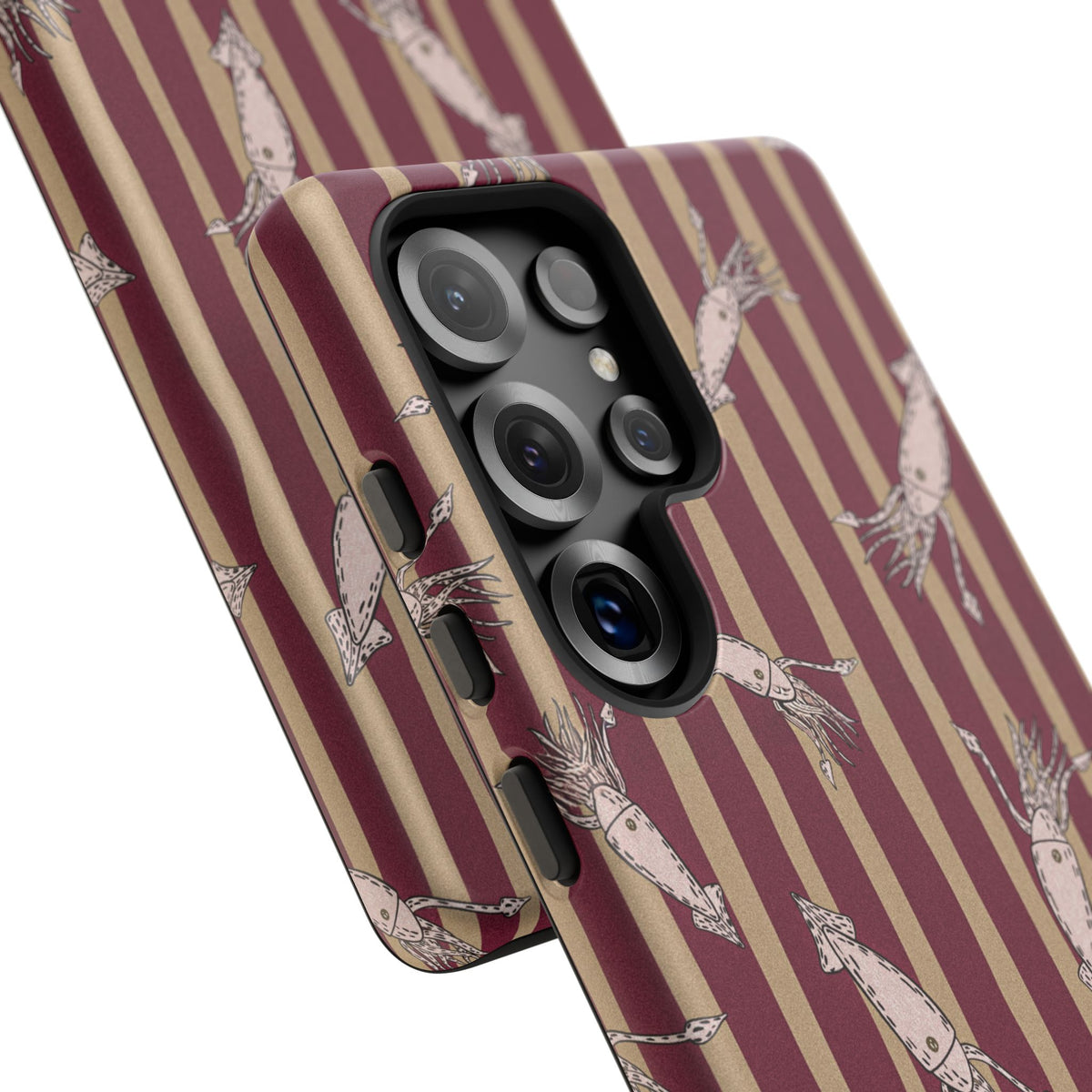 Phone Case - Vintage Shrimp Pattern on Burgundy Stripes