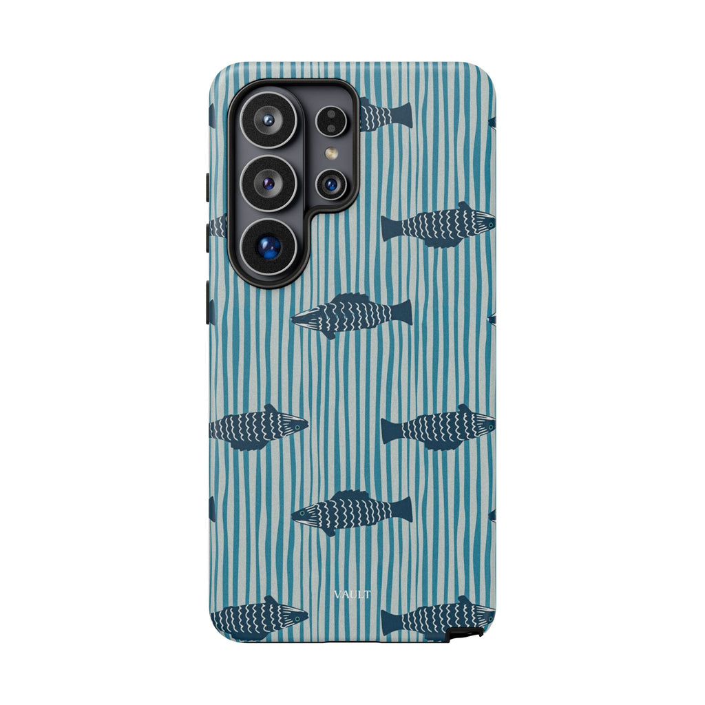 Fish Pattern Tough Phone Case — Blue Striped Ocean Design