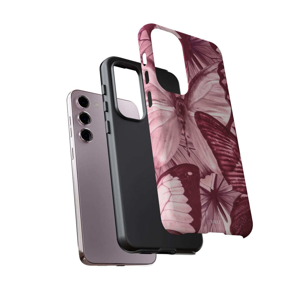 Butterfly Tough Phone Case — Vintage Pink Floral Protective Cover