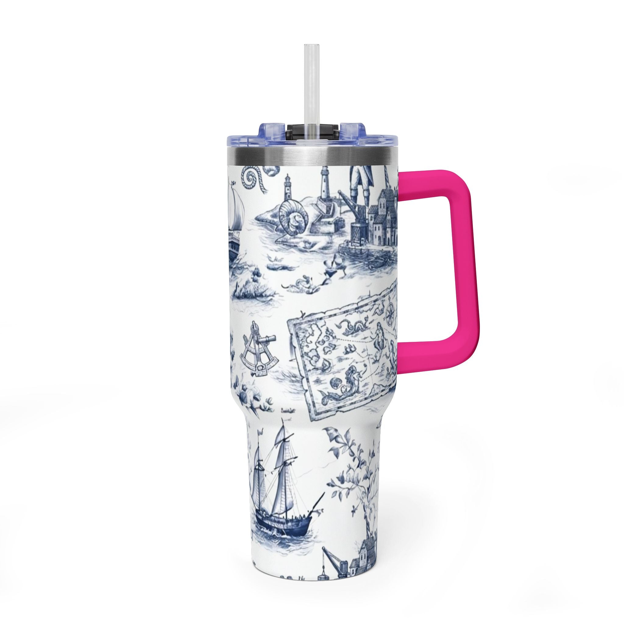 Nautical Blue Toile 40oz Thermal Tumbler