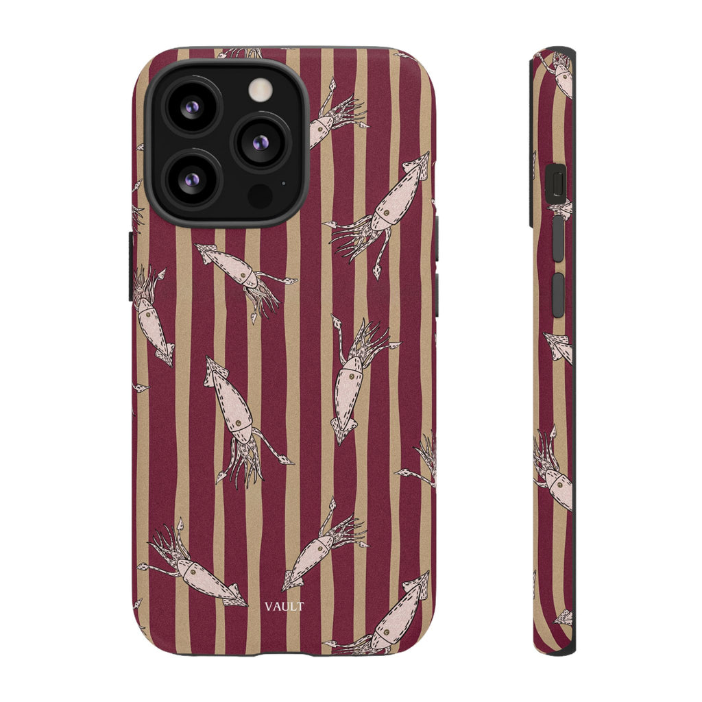 Phone Case - Vintage Shrimp Pattern on Burgundy Stripes