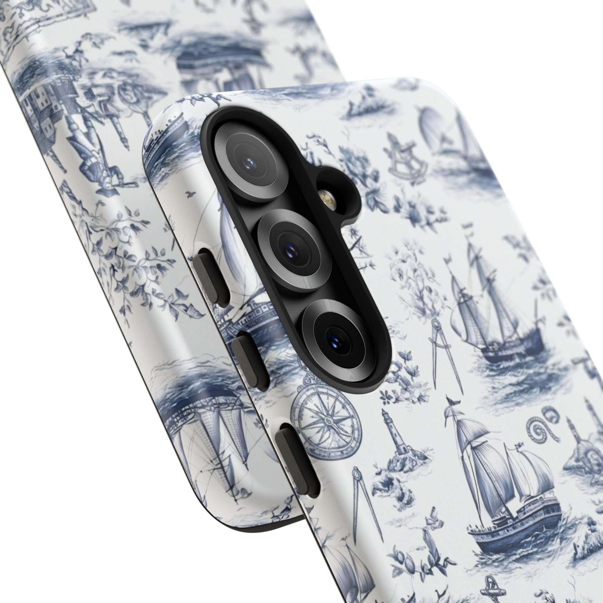 Nautical Vintage Ship Tough Phone Case — Blue Toile Sailboat Pattern