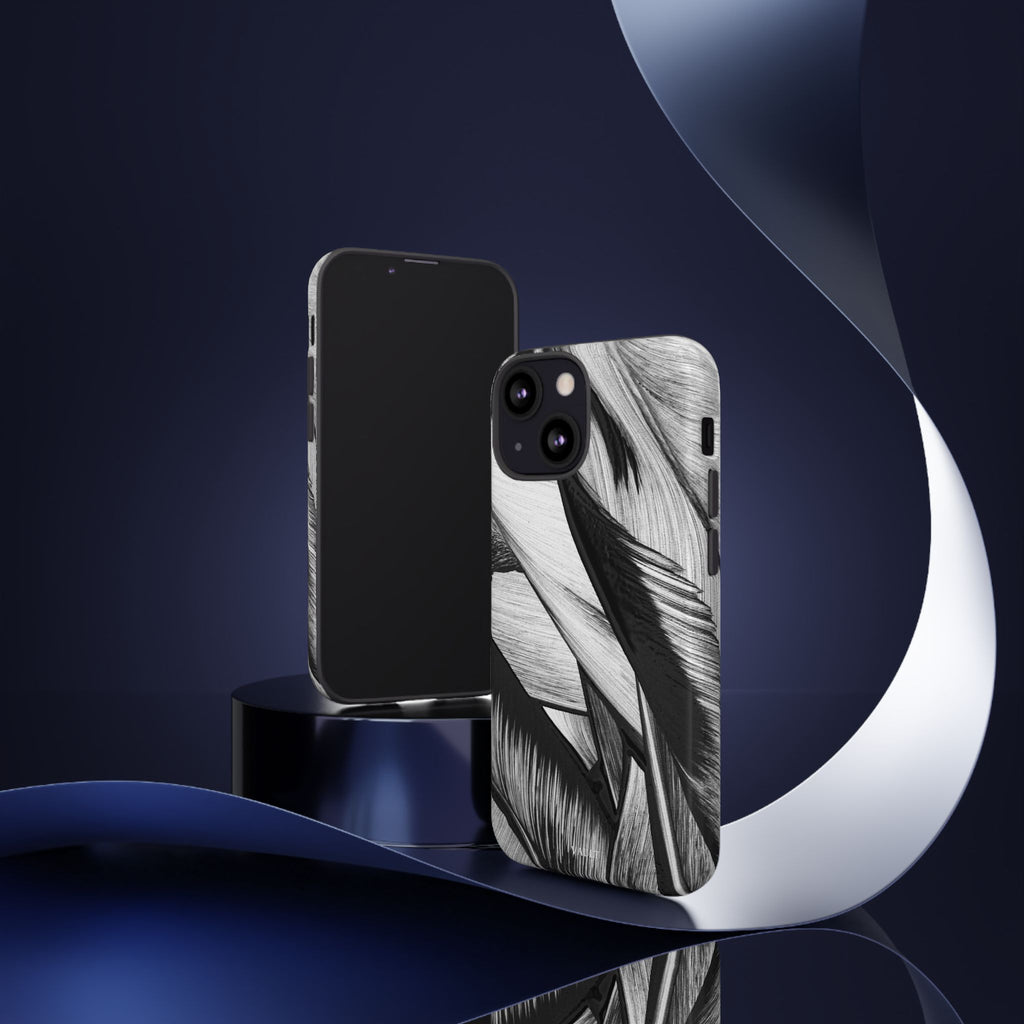 Monochrome Tropical Leaf Tough Phone Case — Black & White Botanical Protective Cover