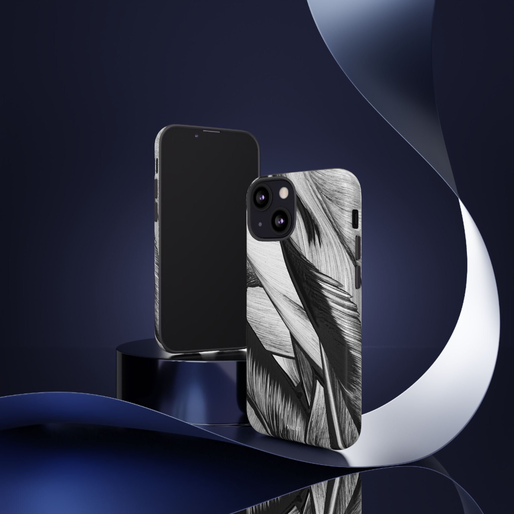 Monochrome Tropical Leaf Tough Phone Case — Black & White Botanical Protective Cover