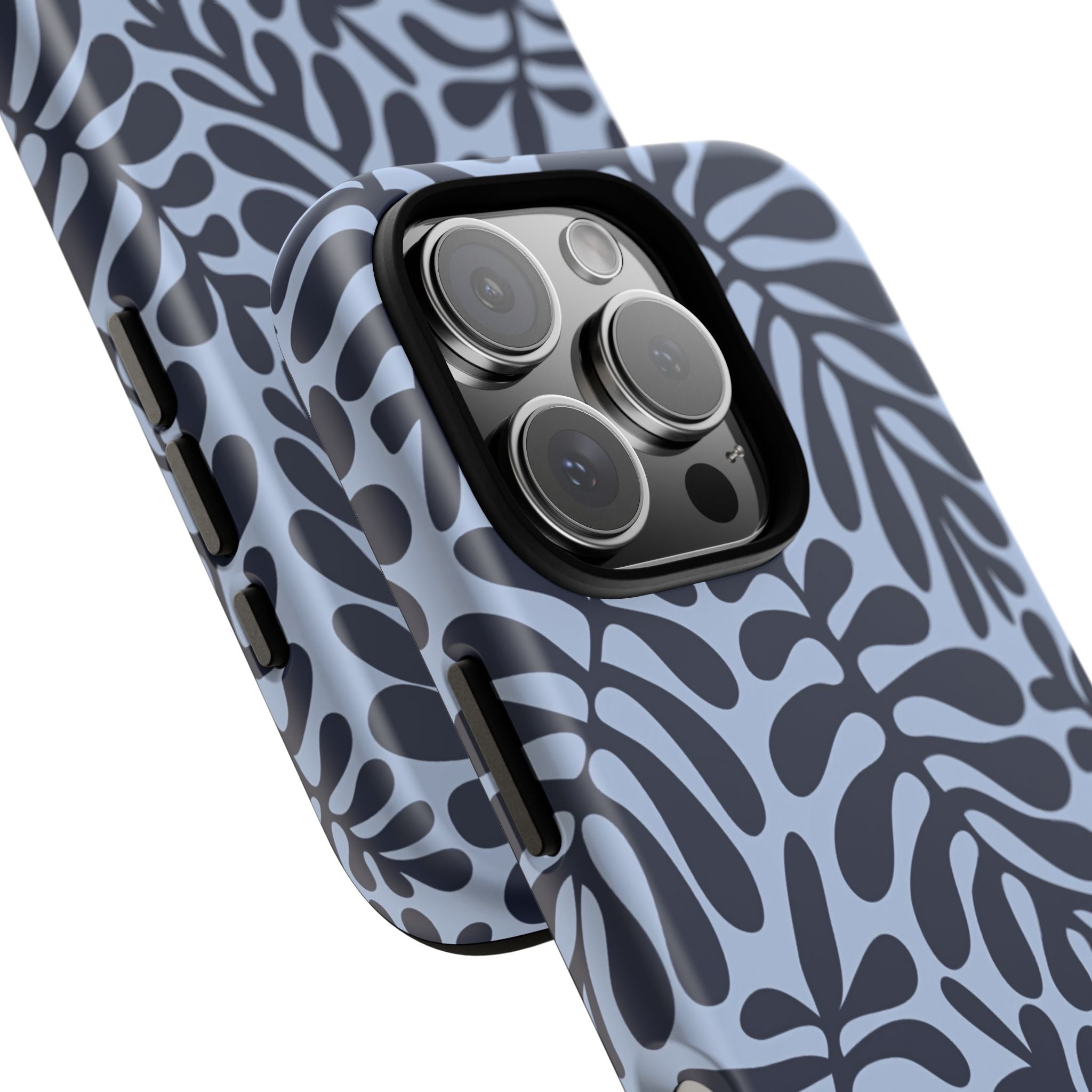Floral Fern Tough Phone Case – Navy Blue on Light Blue, Protective Slim Cover