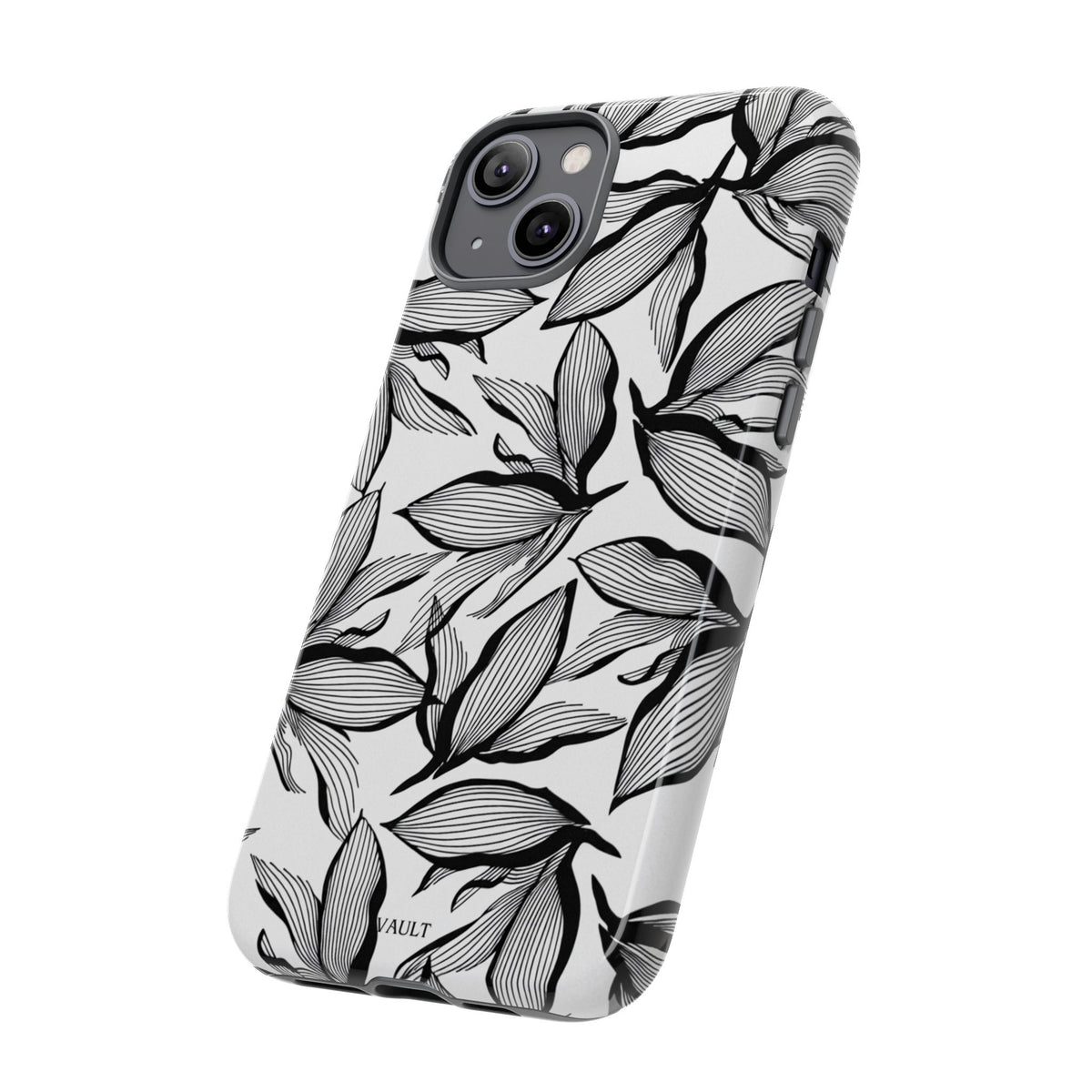Floral Leaves Tough Phone Case – Black & White Botanical Protection