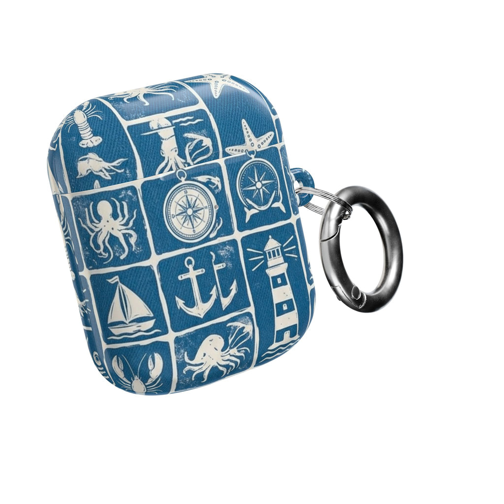 Nautical Tile AirPod Case — Coastal Lighthouse & Sea Creatures Silicone Cover