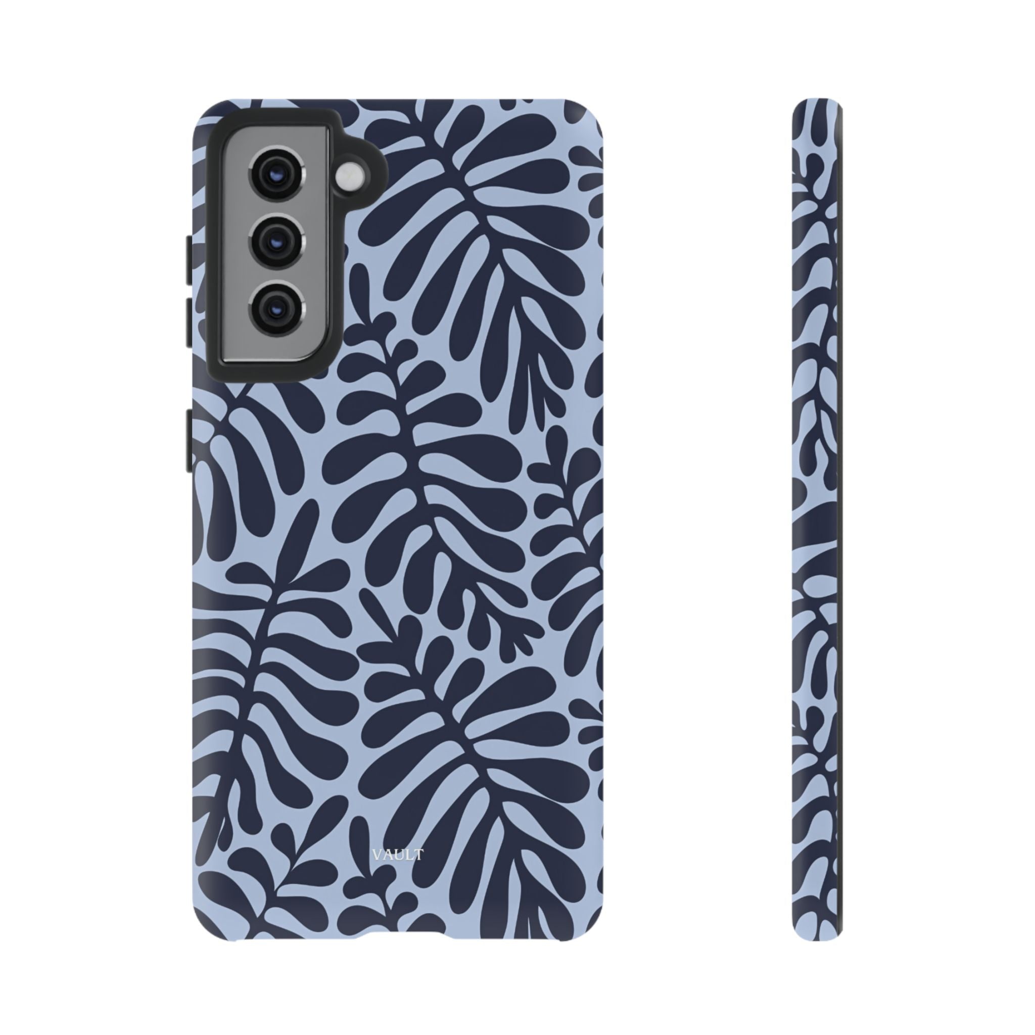 Floral Fern Tough Phone Case – Navy Blue on Light Blue, Protective Slim Cover