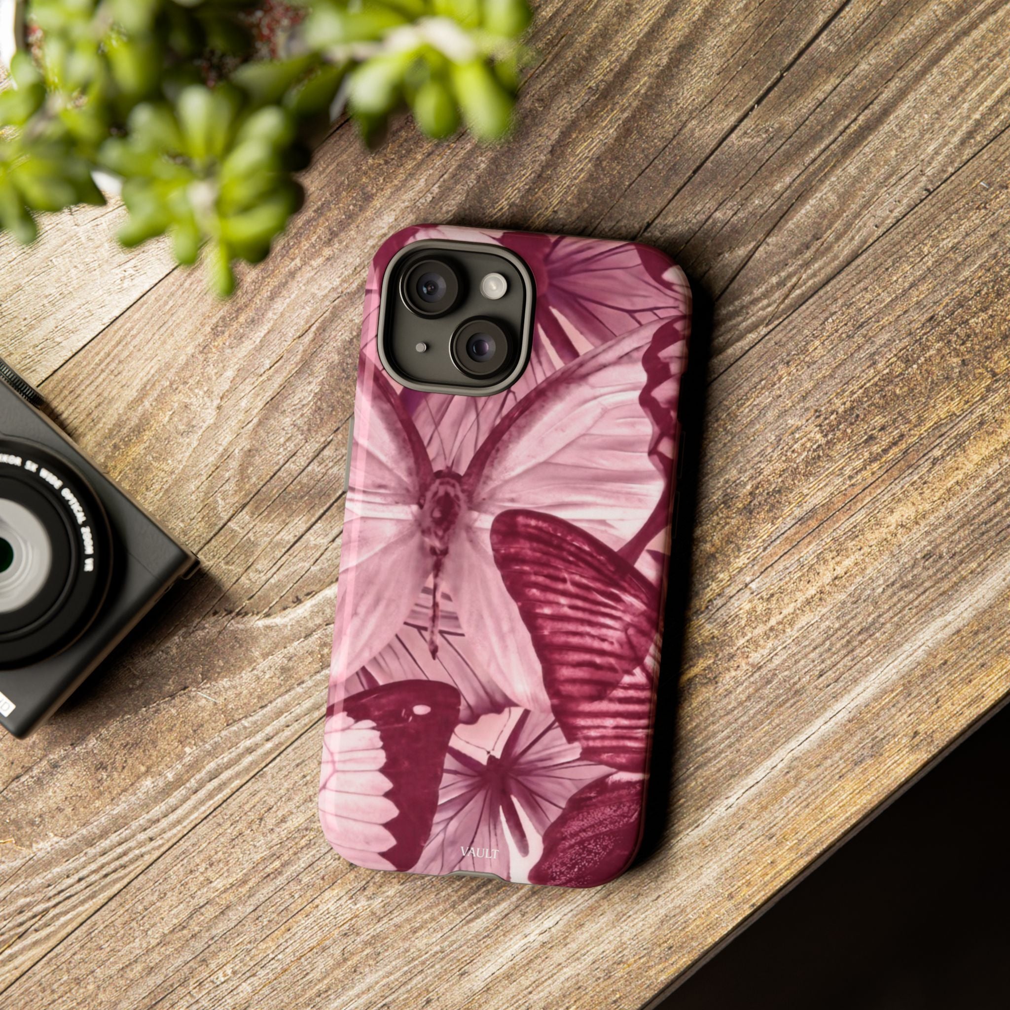 Butterfly Tough Phone Case — Vintage Pink Floral Protective Cover