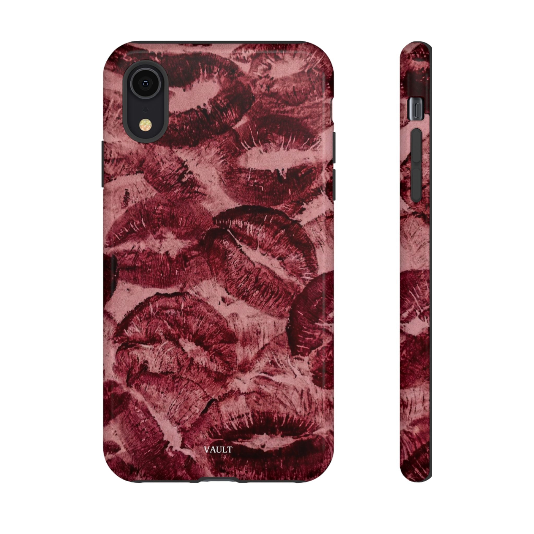 Kiss Print Phone Case – Burgundy Lip Pattern Protective Phone Cover