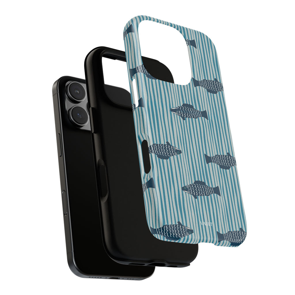 Fish Pattern Tough Phone Case — Blue Striped Ocean Design