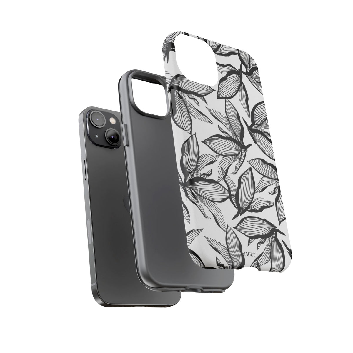 Floral Leaves Tough Phone Case – Black & White Botanical Protection