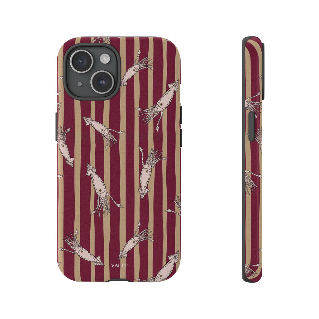 Phone Case - Vintage Shrimp Pattern on Burgundy Stripes