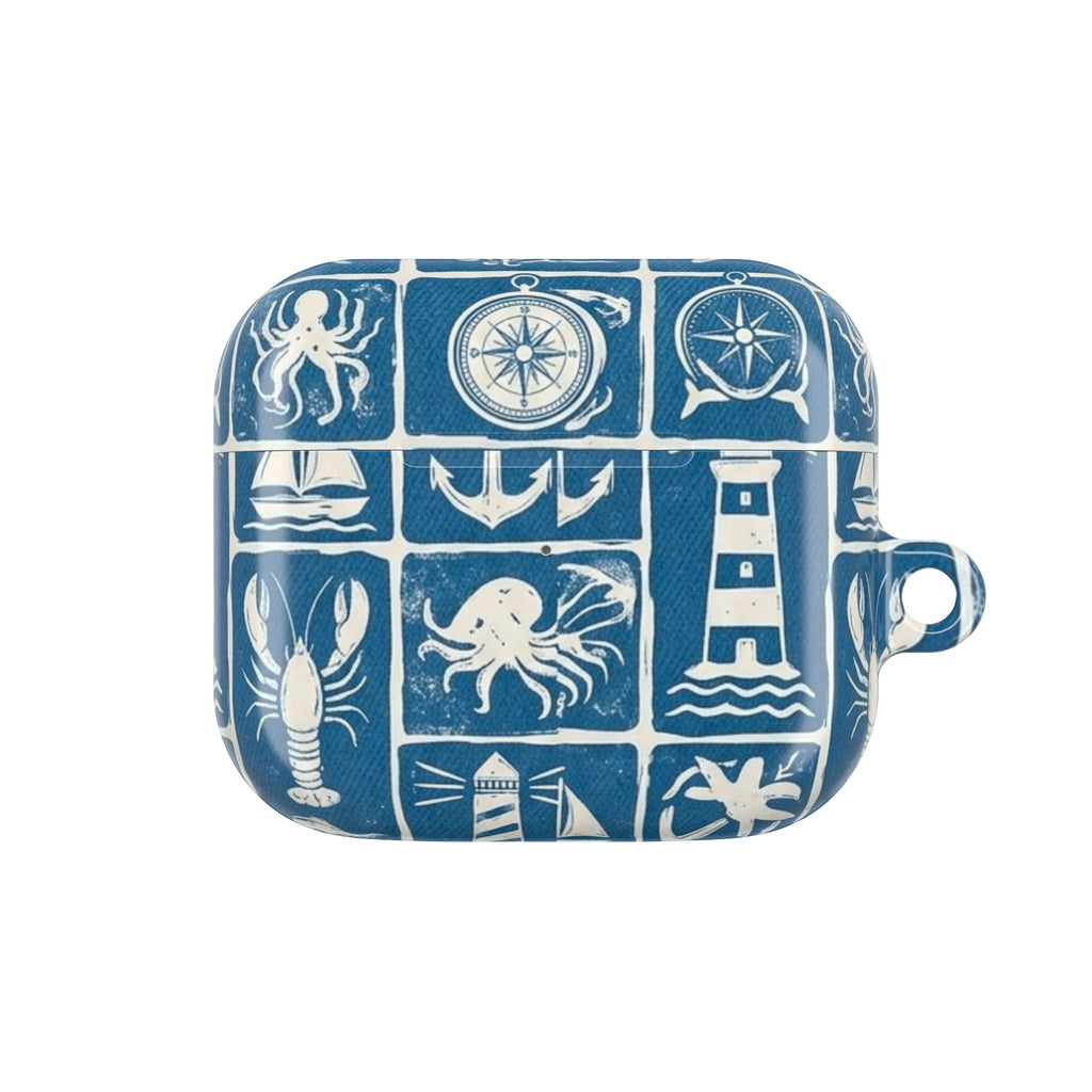 Nautical Tile AirPod Case — Coastal Lighthouse & Sea Creatures Silicone Cover