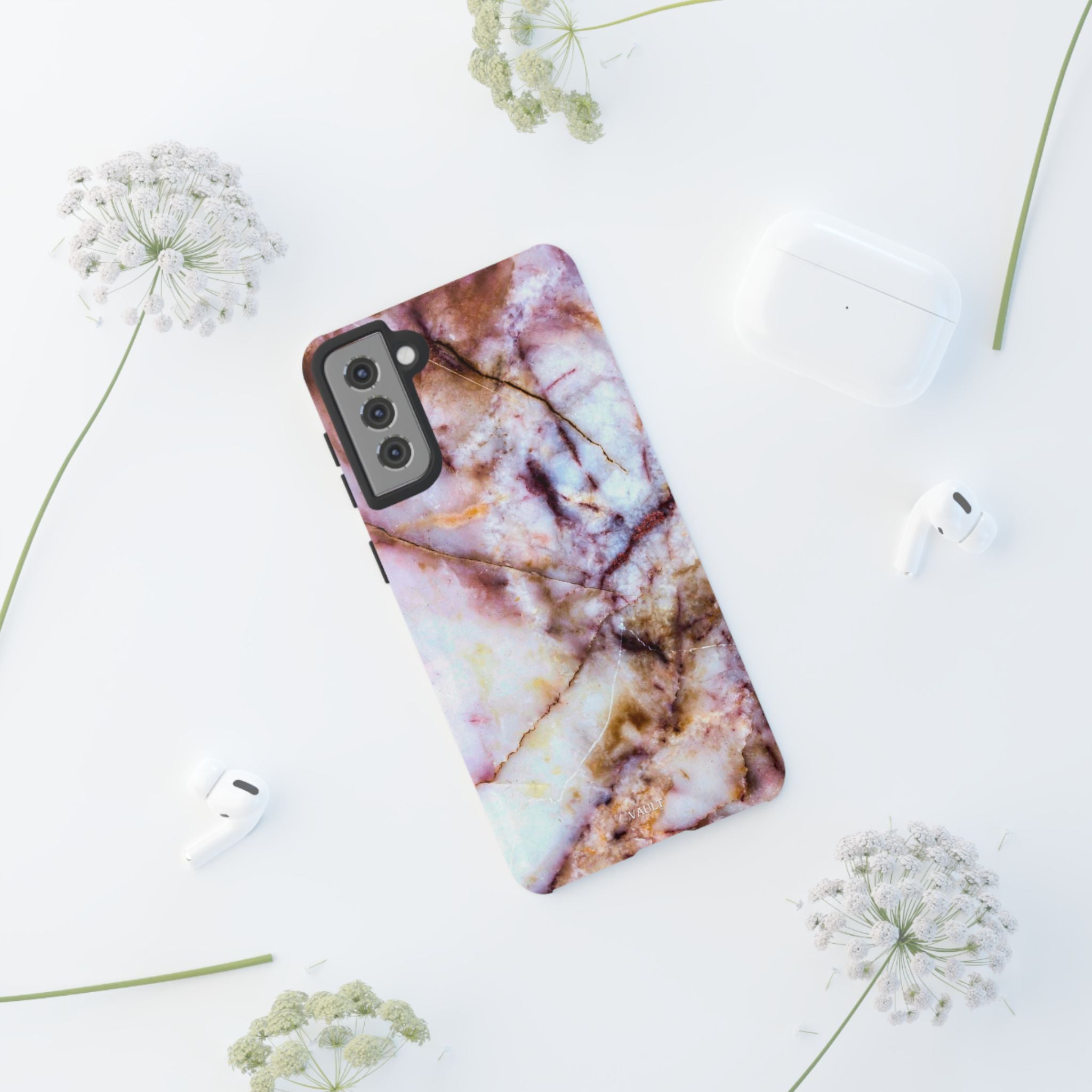 Marble Vein Tough Phone Case — Pink Quartz Protective Cover