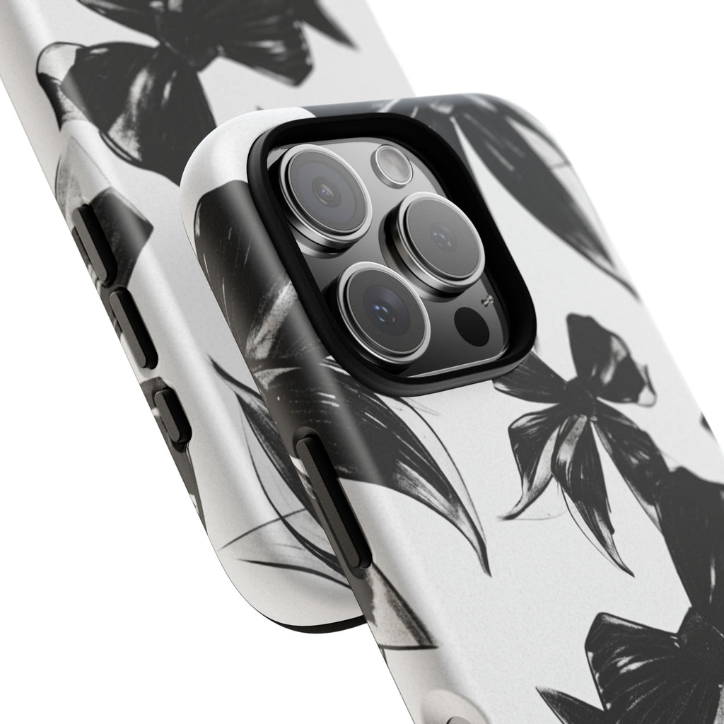 Floral Brushstroke Phone Case — Black & White Botanical Tough Case