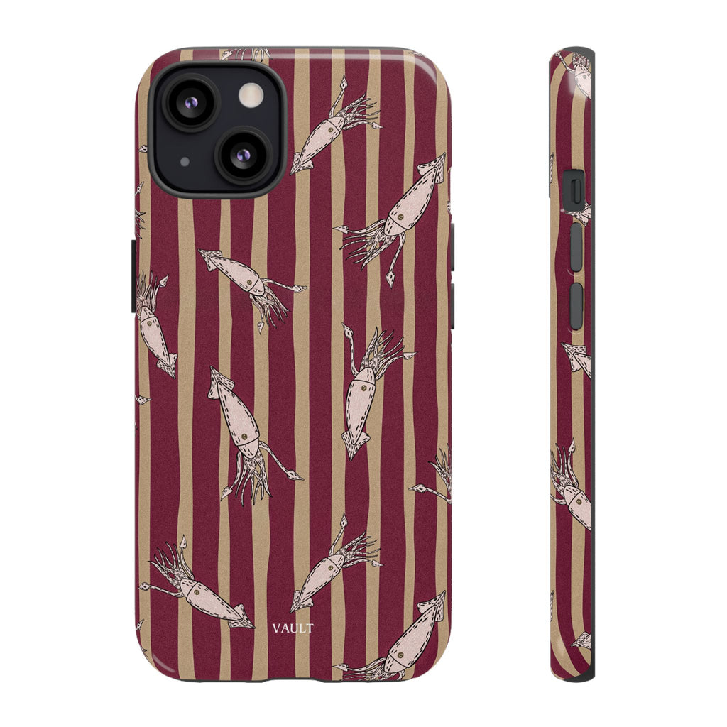 Phone Case - Vintage Shrimp Pattern on Burgundy Stripes