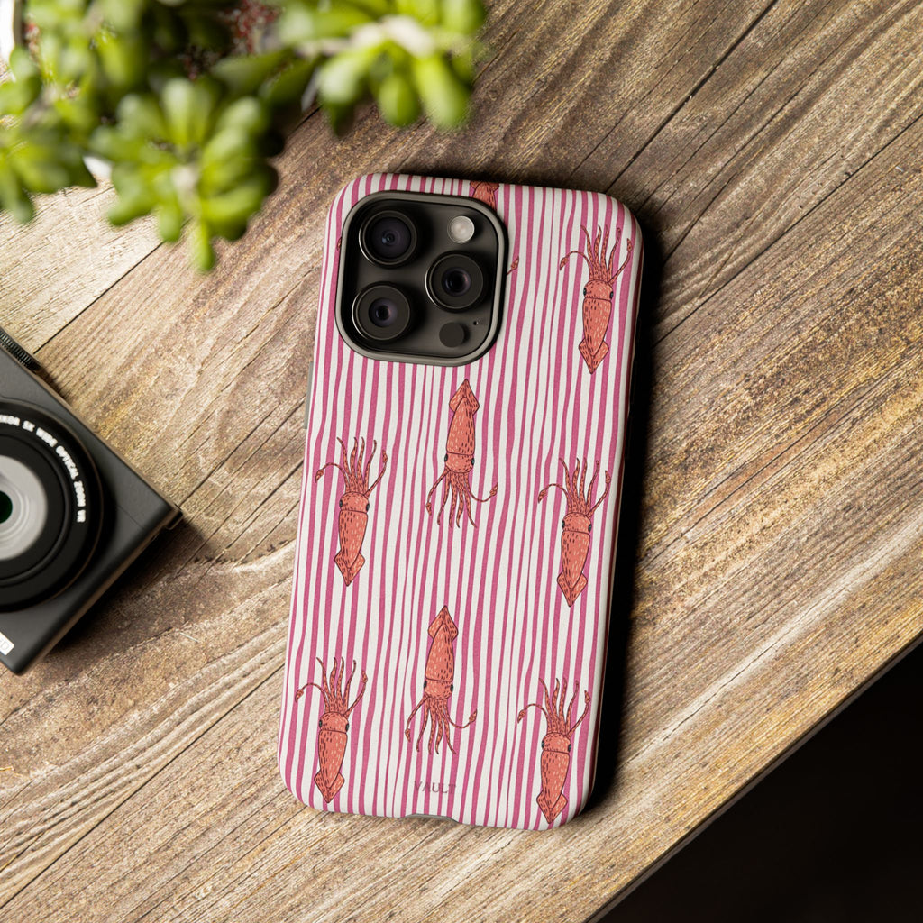 Squid Stripe Phone Case — Pink Nautical Sea Creature Pattern