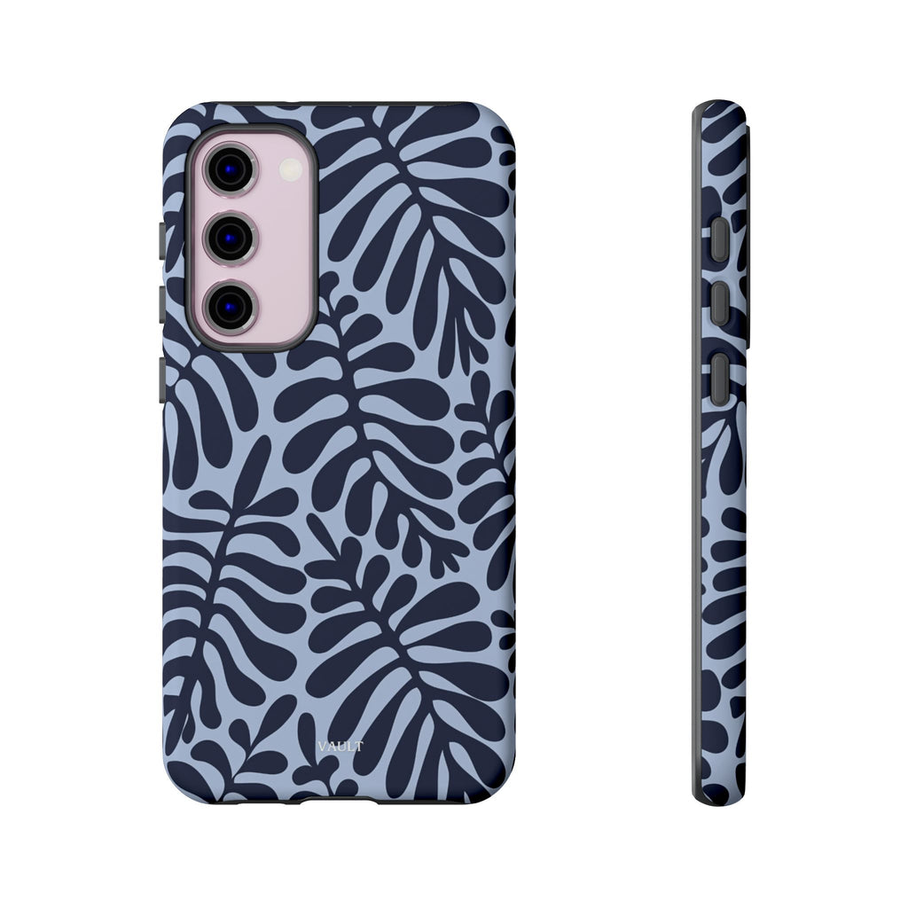 Floral Fern Tough Phone Case – Navy Blue on Light Blue, Protective Slim Cover