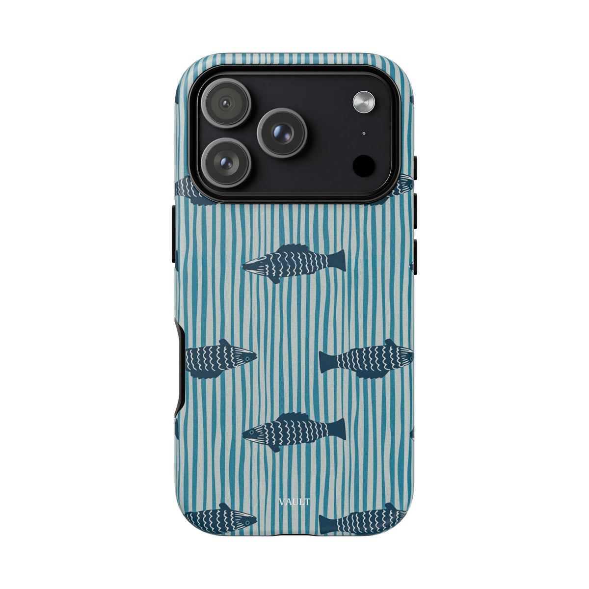 Fish Pattern Tough Phone Case — Blue Striped Ocean Design