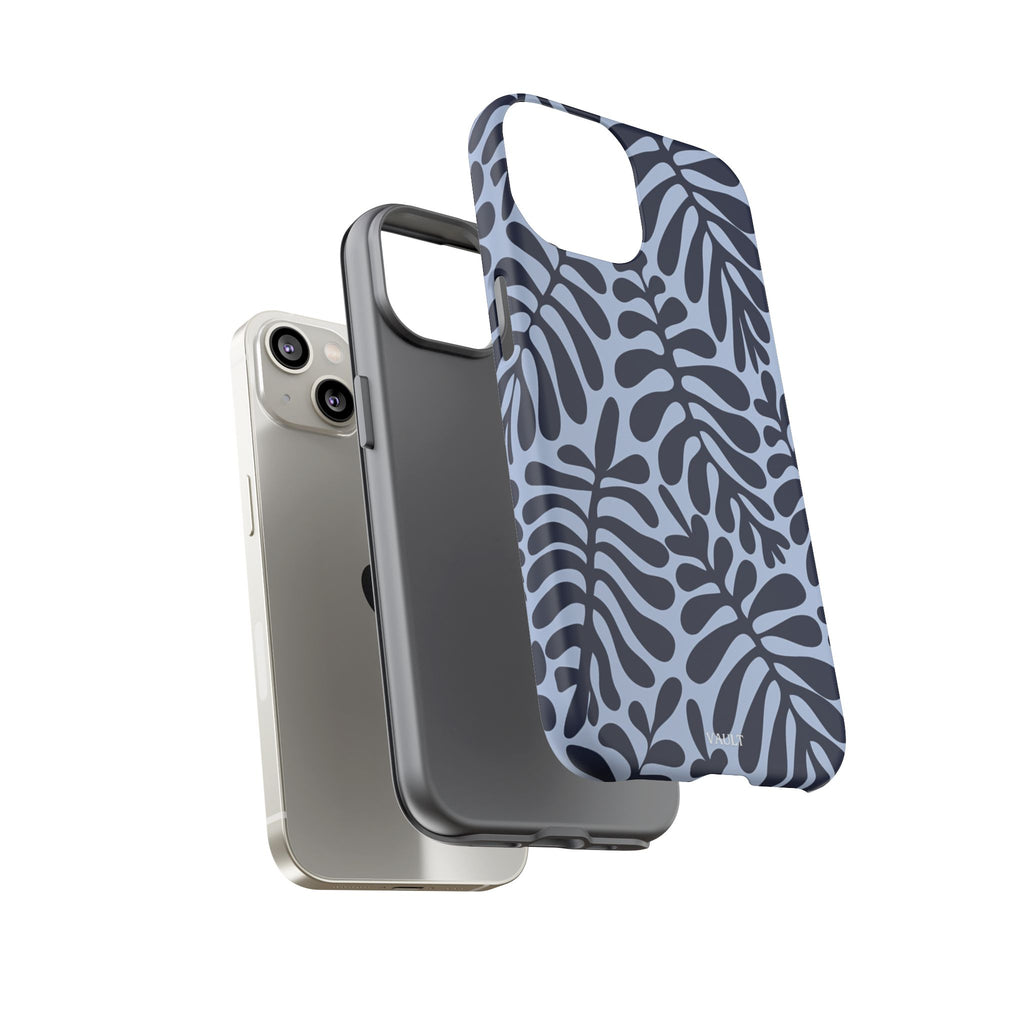 Floral Fern Tough Phone Case – Navy Blue on Light Blue, Protective Slim Cover