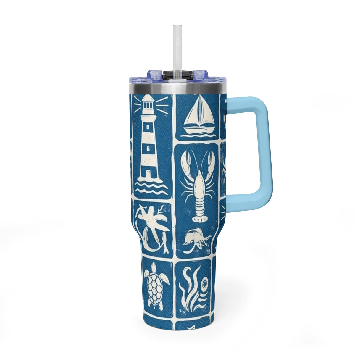 40oz Nautical Thermal Tumbler – Lighthouse, Anchor & Sea Life Travel Mug