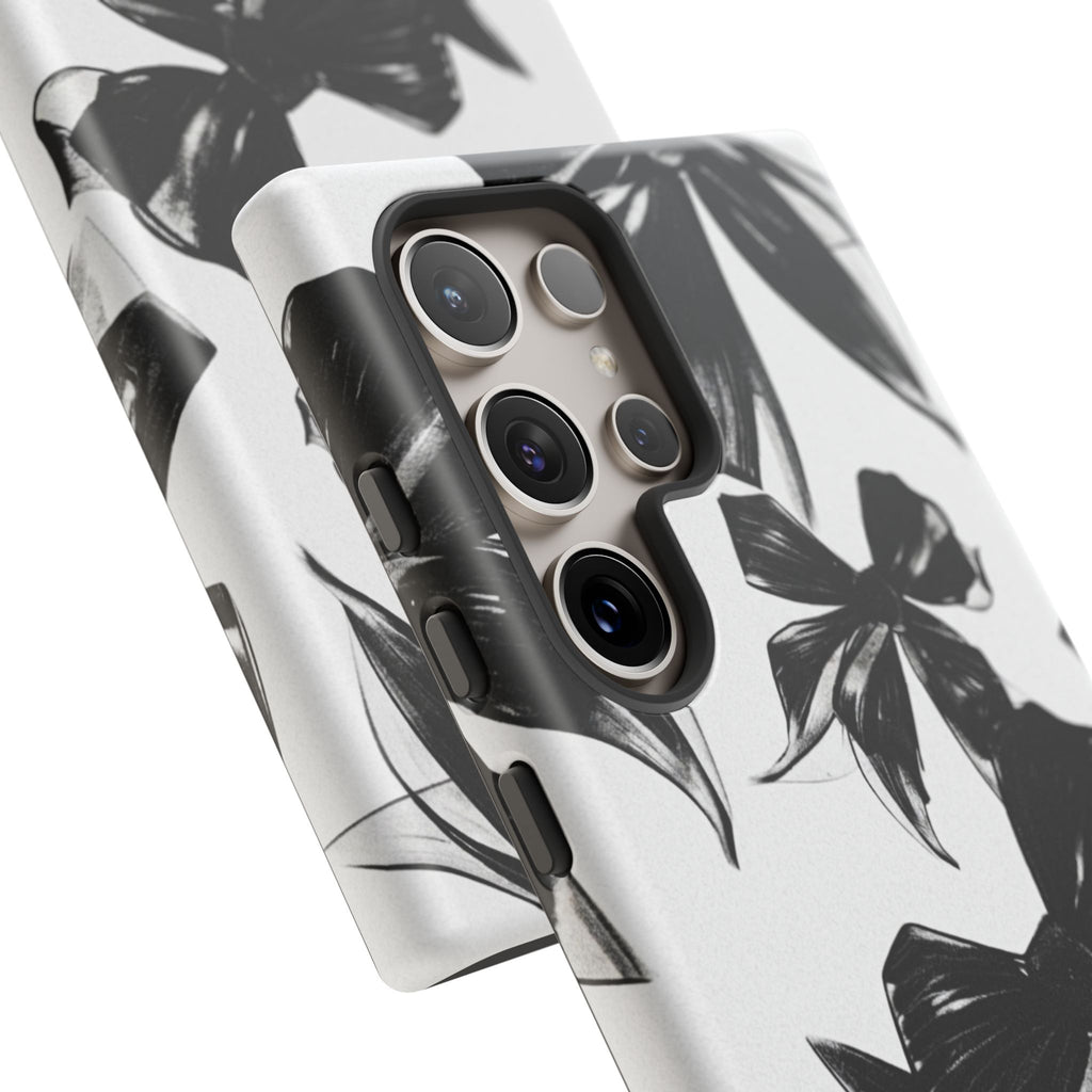 Floral Brushstroke Phone Case — Black & White Botanical Tough Case