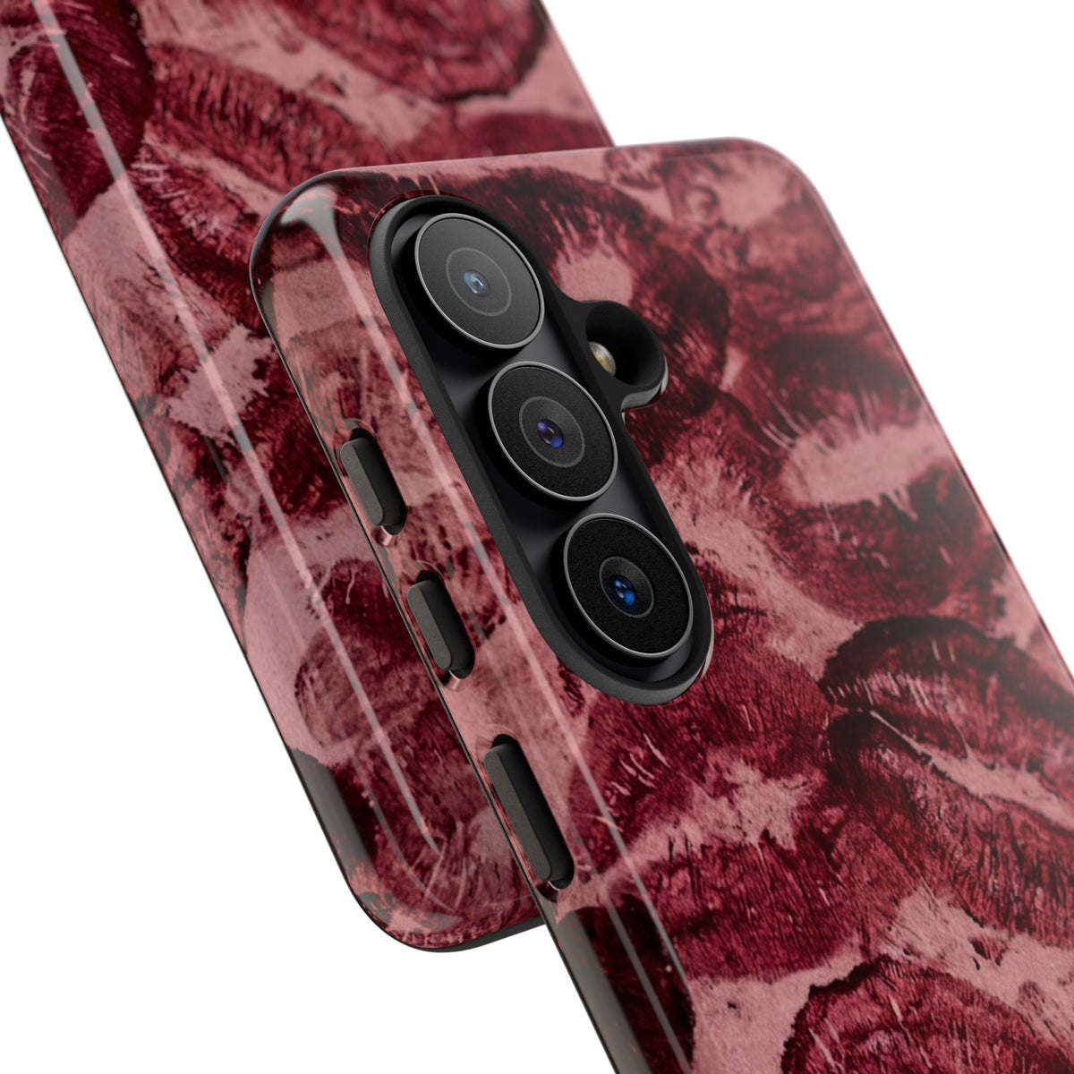 Kiss Print Phone Case – Burgundy Lip Pattern Protective Phone Cover